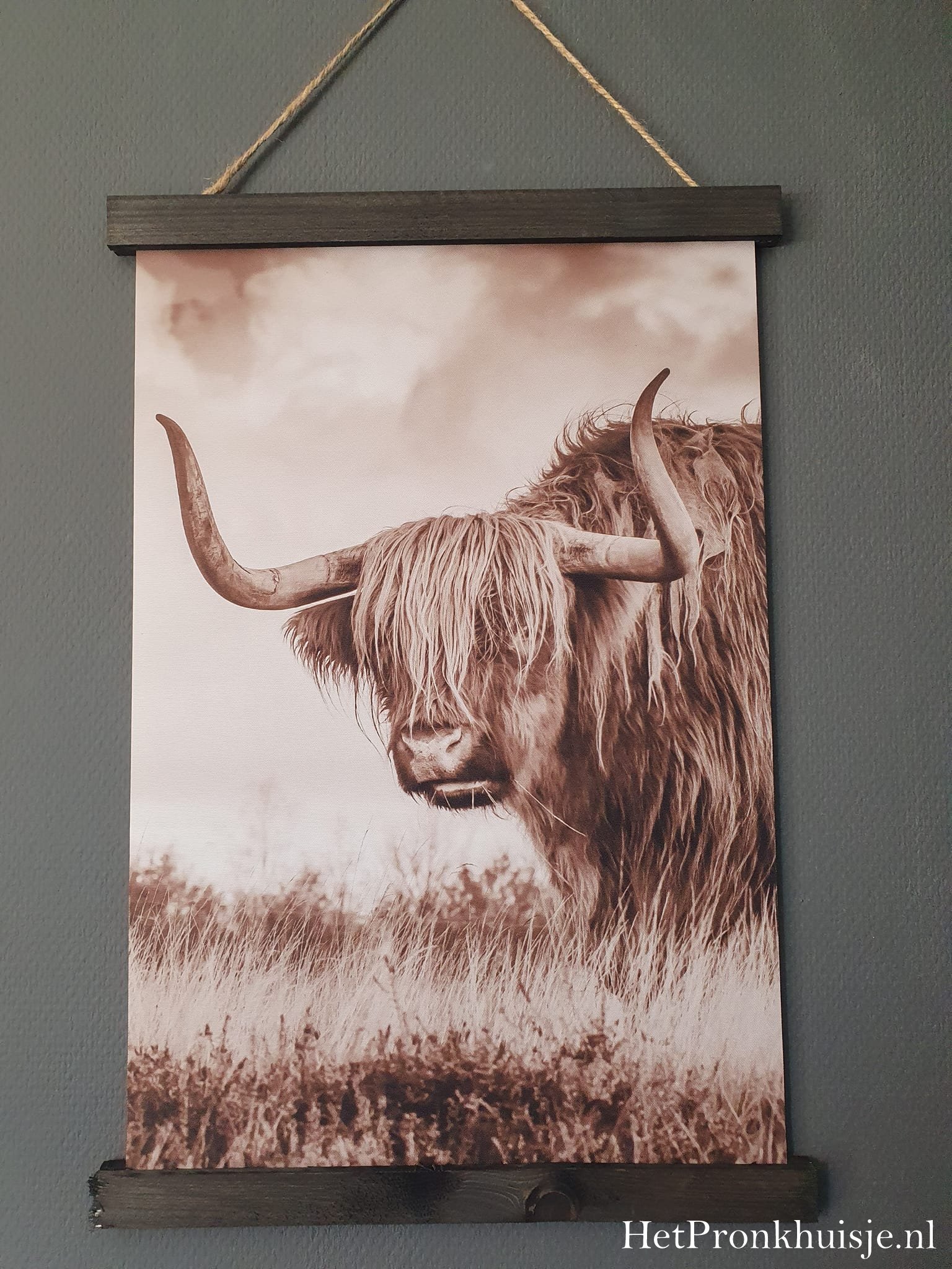 Wanddoek. Hooglander zijkant. Sepia - Afbeelding 2