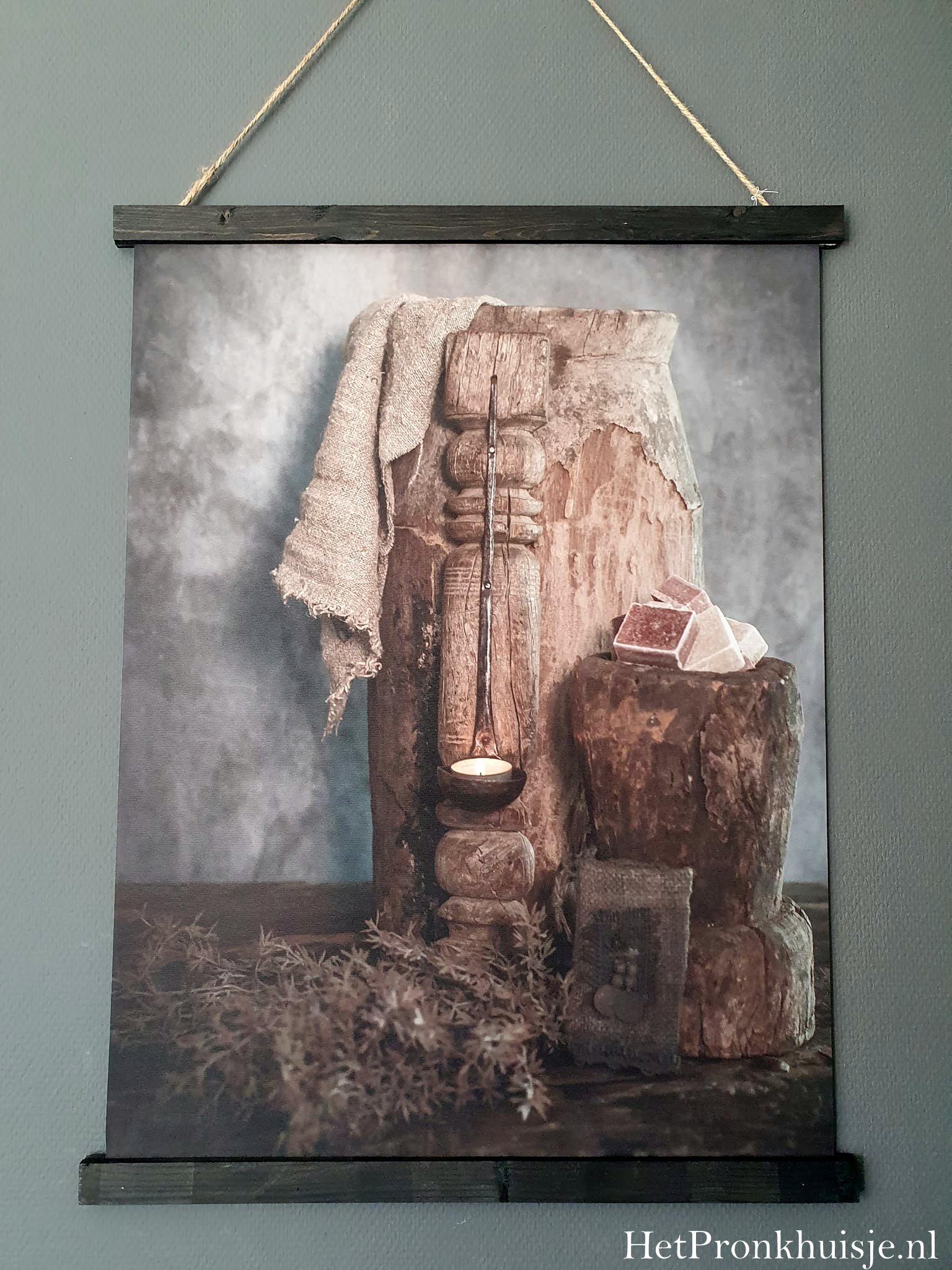 Wanddoek. Houten pot met lepel - Afbeelding 2