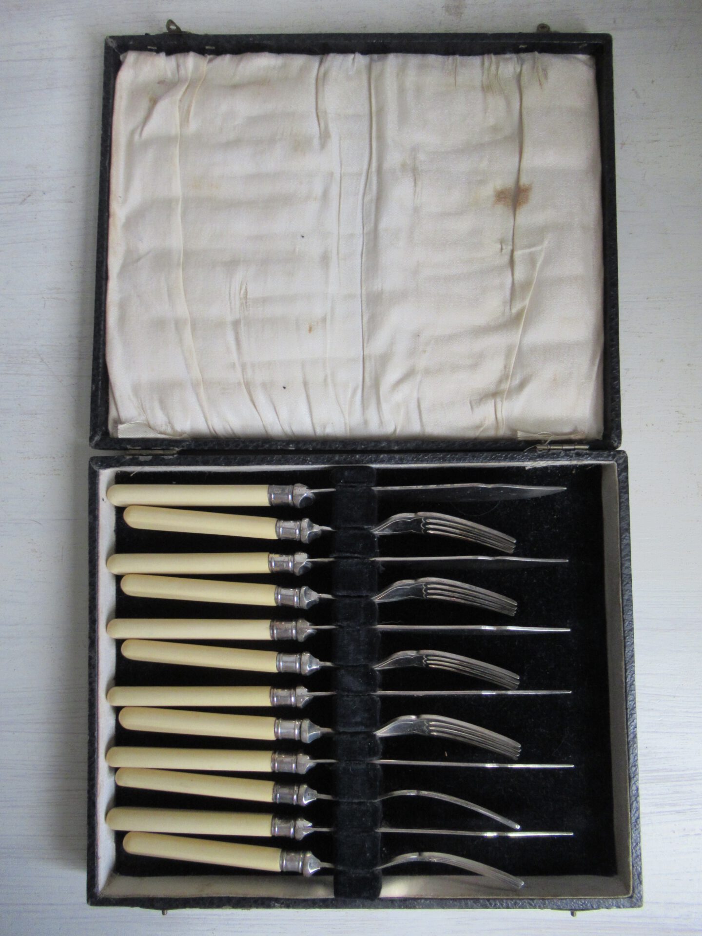 oud Engels visbestek in doos - Afbeelding 3