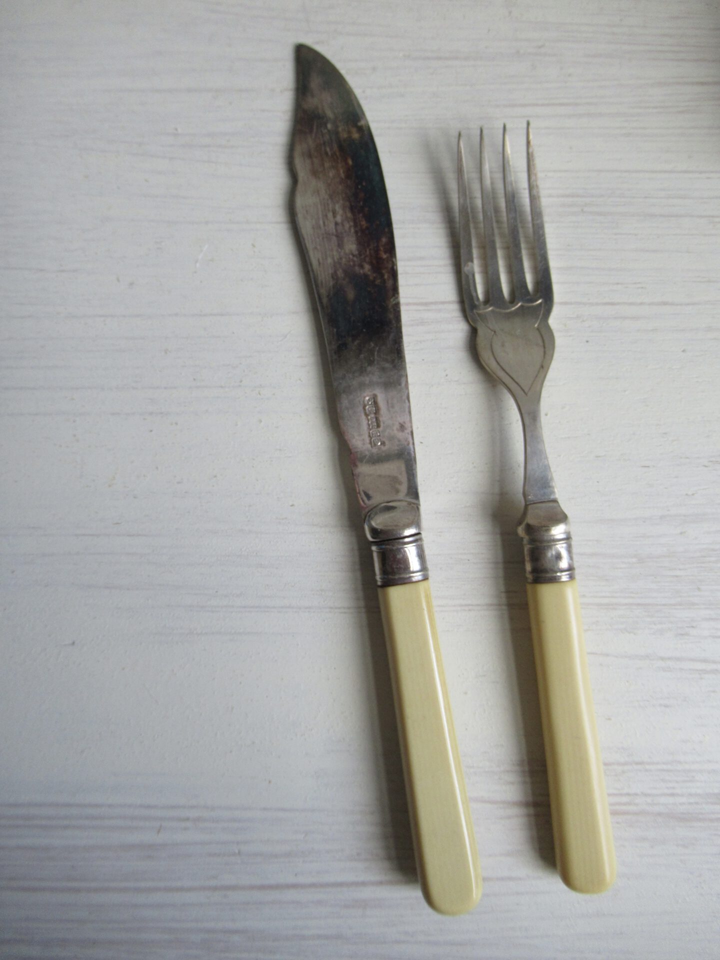 oud Engels visbestek in doos - Afbeelding 5